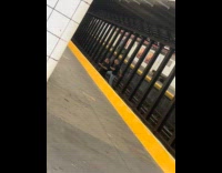 Two men crosses train platform to another