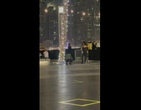 Girl off shoulder side pose night tree lights