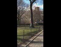 Guy wears medieval knight costume at park 