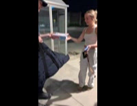 Friends waiting for pizza order on sidewalk