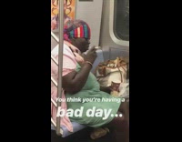 think youre having a bad day lady green dress smoking subway