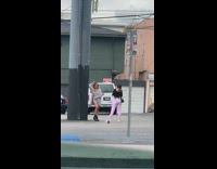 Girl grey top pose lean big pole