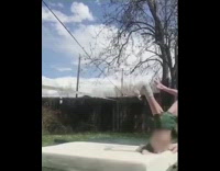 Girl backflip fail mattress prosthetic leg backyard