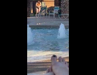 Girl orange black bikini tiktok dance pool 