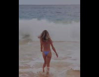 Woman walk towards beach man suddenly appears