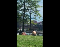 Girl black bikini fail handstand pose lawn