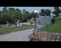 Three women in white dress dramatic dance at the park