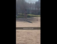 Girl brown coat white boots walk park