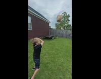 Kid Throws and Shoots Toy Ball on Ring