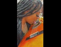 Woman plays song with tongue on guitar 