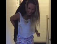 Saint Bernard Puppy Gets Piggy Back Ride Down Stairs