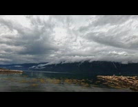 Time lapse lake shore and clouds moving