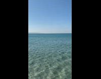 Girl rides horse down beach shore 