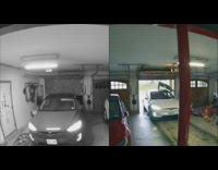 two surveillance cameras white tesla crash garage