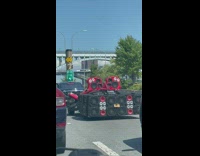 Red car with big speakers 