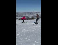 Woman jacket raise arm pose ski snow mountain