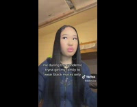 Girl blue jacket black masks 