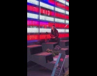 LED American flag guy tripod camera gap