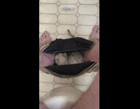 Pet Bengal cat inside the shorts of owner and licks feet