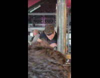 Girl moves boyfriends head out of way 