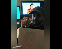 Guy draws picture of The Rock badly, "gotta fix the eyebrows"