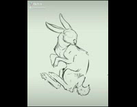 Woman draws rabbit on digital paint