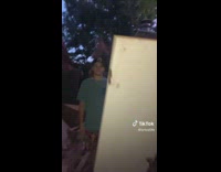 Girl knocks on fake door guy opens it 