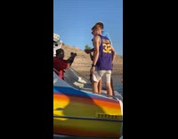 Three guys dance music video colorful boat 