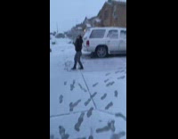 BitchMP - Snowball fight girl slips on driveway in front of car