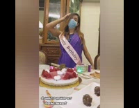 Woman flexes big biceps and muscles