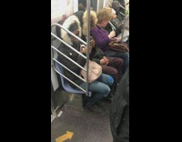 Man brushes his teeth on subway train