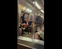 Collab Subway Creatures - Man listen to headphones dance inside train
