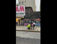Santa costume guy sits chair caution tape 
