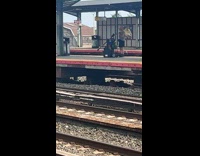 Collab Subway Creatures - Man lay face down on train station