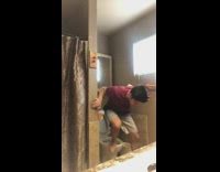 DO NOT CLAIM -  Guy maroon shirt dance bathroom see spider
