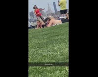 Old woman red tank top dance park Part 2