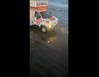U Haul truck on beach 