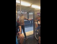 Collab Subway Creatures - Woman holds subway doors for other passengers 