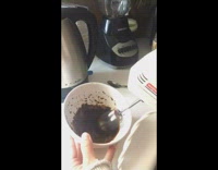 Girl makes dalgona coffee with mixer