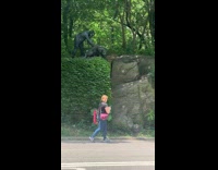 2 people camouflage as animals with the trees 