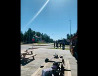 Group of people danced on the street with aerial drone