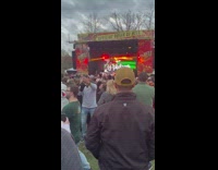 Bunch of people dance and sing to concert 