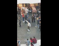 Dab pose one leg crowded area 