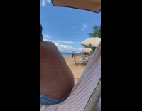 Two women bikini cloth dance beach umbrella