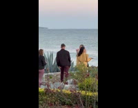 Woman in pink dress with roses poses with the beach view Part 1