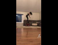 Girl jumps on guy falls off fail hits floor