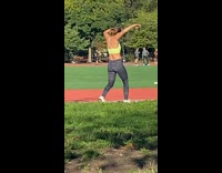 Woman dance weird at the park in brooklyn new york 