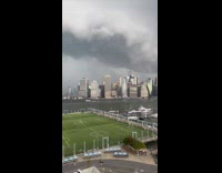Time lapse show gray clouds river and boat