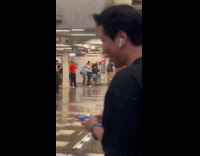 Rain water leaks inside subway station