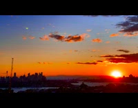 Sunset on the horizon with clouds move to the right side